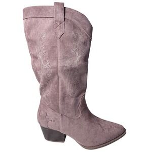 Cowboy rose mauve Faux Sz 9 Suede Embroidered Western Pointed Toe Block Heel